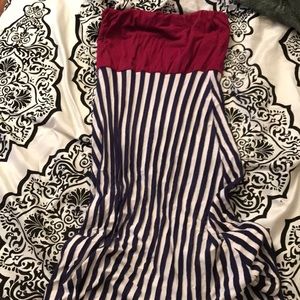 Burgundy/White and navy blue maxi dress